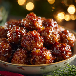 Peach Bourbon Holiday Party Meatballs