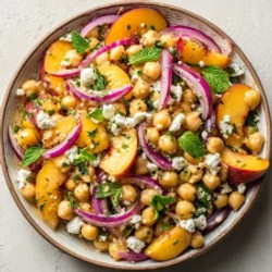 Chickpea Peach Salad With Honey Lime Dressing