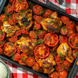 Hot Honey Chili Crunch Chicken &amp; Roasted Tomatoes