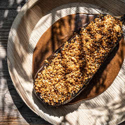Aubergine ‘steak’ With Sourdough Molé And Hazelnuts