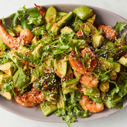 Smashed Cucumber, Avocado And Shrimp Salad