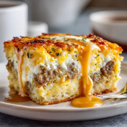 Sausage, Egg And Cream Cheese Hashbrown Casserole