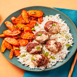 Firecracker Meatballs With Roasted Carrots &amp; Sesame Rice