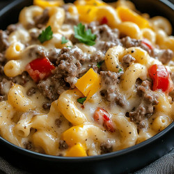 High-protein Creamy Philly Cheesesteak Mac &amp; Cheese Bliss