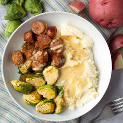 Brussels Sprouts, Mashed Potato &amp; Sausage Bowl With Creamy Dijon Sauce