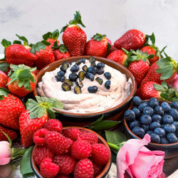 Fresh Berry Fruit Tray With Blueberry Whipped Cream