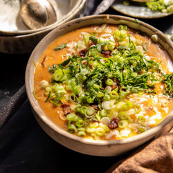 Baked Chipotle Cheddar Sweet Potato Chowder | HBH