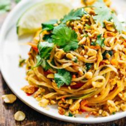 Rainbow Vegetarian Pad Thai With Peanuts And Basil