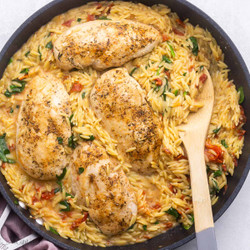 One Pan Tuscan Orzo With Chicken