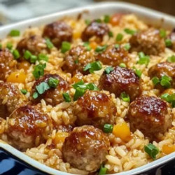 Honey Garlic Meatball Rice Bake