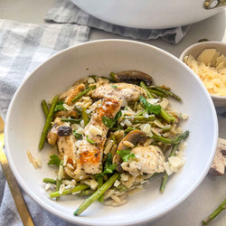 One-pan Lemon Chicken Orzo With Asparagus And Mushrooms