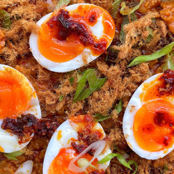 Savory Morning Oats With Jammy Eggs And Pork Floss