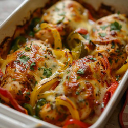 Spicy Monterey Jack Chicken And Peppers Bake
