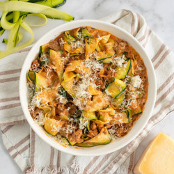 Smoky Sausage &amp; Zucchini Noodle Skillet With Tomato-cream Sauce