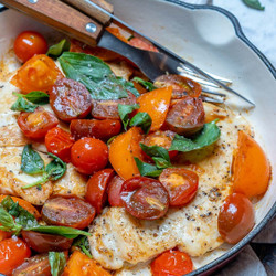 Garlic Chicken + Fresh Tomato Skillet