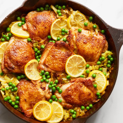 One-pan Crispy Chicken With Turmeric-lemon Cabbage And Peas