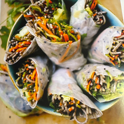 Fresh Sesame Soba Spring Rills with Peanut Dipping Sauce (from Love Real Food cookbook)