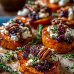 Sweet Potato Rounds With Feta, Cranberries And Pecans