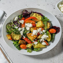 Warm Pesto Roasted Autumn Veg Salad With Oregano Potatoes And Greek Style Salad Cheese