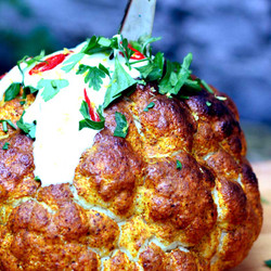 Melt In The Mouth Whole Roasted Cauliflower With Spicy Yoghurt