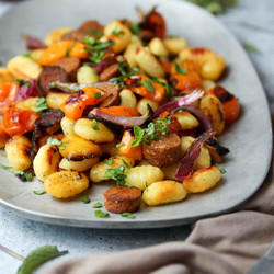 Crispy Sheet Pan Gnocchi With Sausage &amp; Veggies