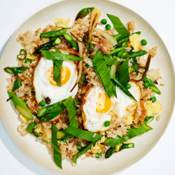 Fried Rice With Spring Vegetables And Fried Eggs