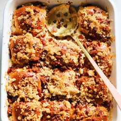 Stuffed Hawaiian Roll French Toast Bake With Bacon &amp; Brown Sugar