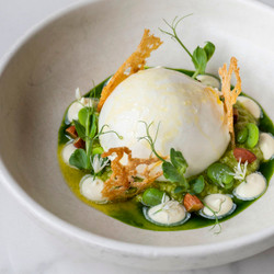 Burrata With Broad Bean Pesto, Basil, Preserved Lemon And Confit Almonds