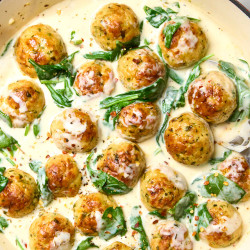 Parmesan Chicken Meatballs With Creamy Spinach