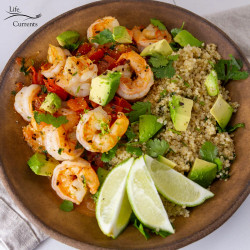 Seared Shrimp With Fresh Tomato Sauce And Cilantro Lime Quinoa