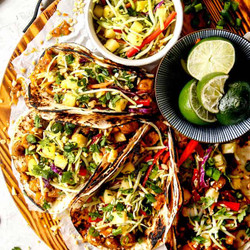 Thai Chicken Tacos w/ Pineapple Lime Cucumber Slaw (carlsbadcravings)