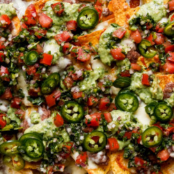 Fully Loaded Black Bean Nachos With Red And Green Salsas