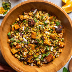 Moroccan-spiced Sweet Potato And Couscous Salad With Harissa Citrus Dressing