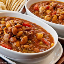 Spicy 7-can Soup With Ground Beef Recipe