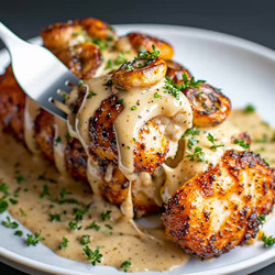 Chicken And Mushroom Skillet In A Creamy Asiago And Mustard Sauce