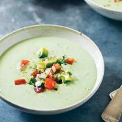 Chilled Avocado And Yogurt Soup With Tomato Salsa