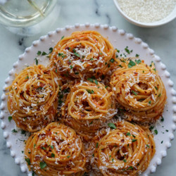 Roasted Red Pepper Pasta Nests