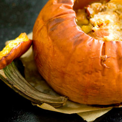 Stuffed Pumpkin With Cheese, Bacon And Chipotle Chiles