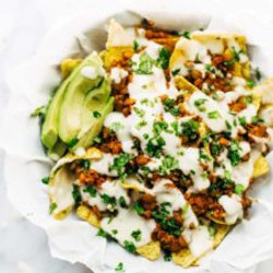 Spicy Lentil Nachos With Three Cheese Sauce