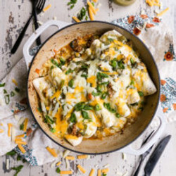 One Pan Salsa Verde Pork Enchiladas