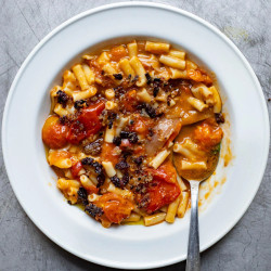 Balsamic Macaroni With Olive Pangratatto Breadcrumbs — Christina Soteriou
