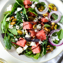 Watermelon, Pistachio &amp; Baby Greens Salad