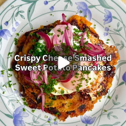 Crispy Cheese Smashed Sweet Potato Pancakes + Chilli Fried Egg