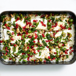 Baked Minty Rice With Feta And Pomegranate Relish
