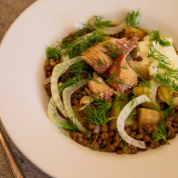 Pardina Lentil And Potato Salad With Smoked Trout And Horseradish