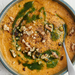Carrot Amaranth Polenta With Parsley Oil