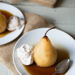 Chai Poached Pears With Cinnamon Whipped Cream