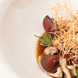 Sous Vide Duck Hearts And Tongues With Mushroom Floss And Spiced Broth