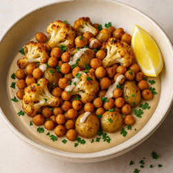 Roasted Cauliflower Chickpea Potato Bowl