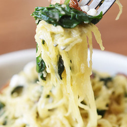 Spaghetti Squash With Bacon, Spinach, And Goat Cheese